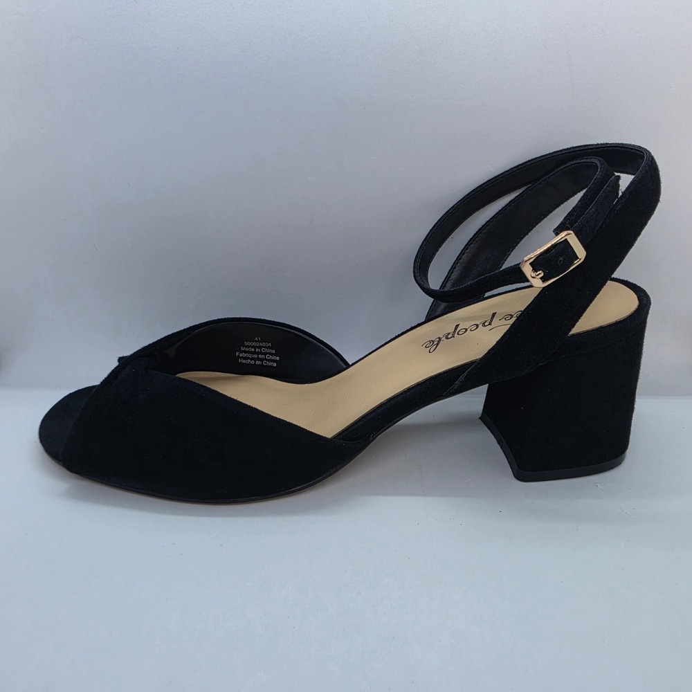 Free People Black Suede Block Heel Ankle Strap Peep Toe Sandals Size 41 - Picture 7 of 10
